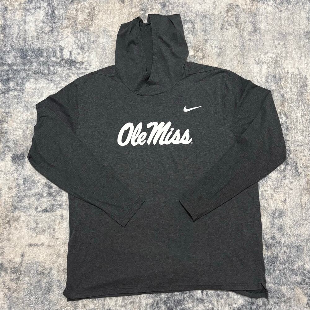 Nike Ole Miss Rebels Dri-FIT Lightweight Long Sleeve Hoodie Charcoal Mens 2XL